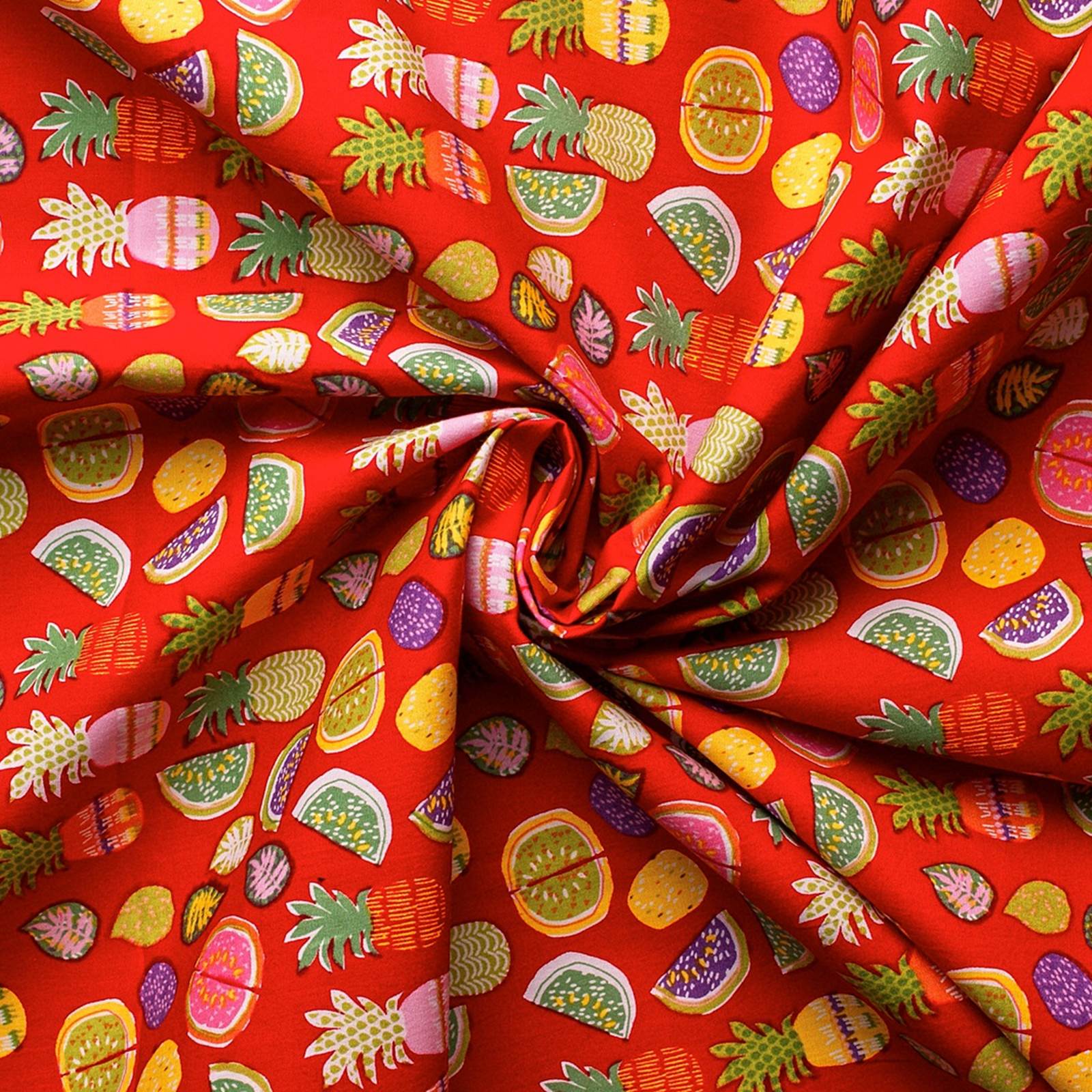 Exotic - Tessuto di cotone con disegno di frutta – rosso